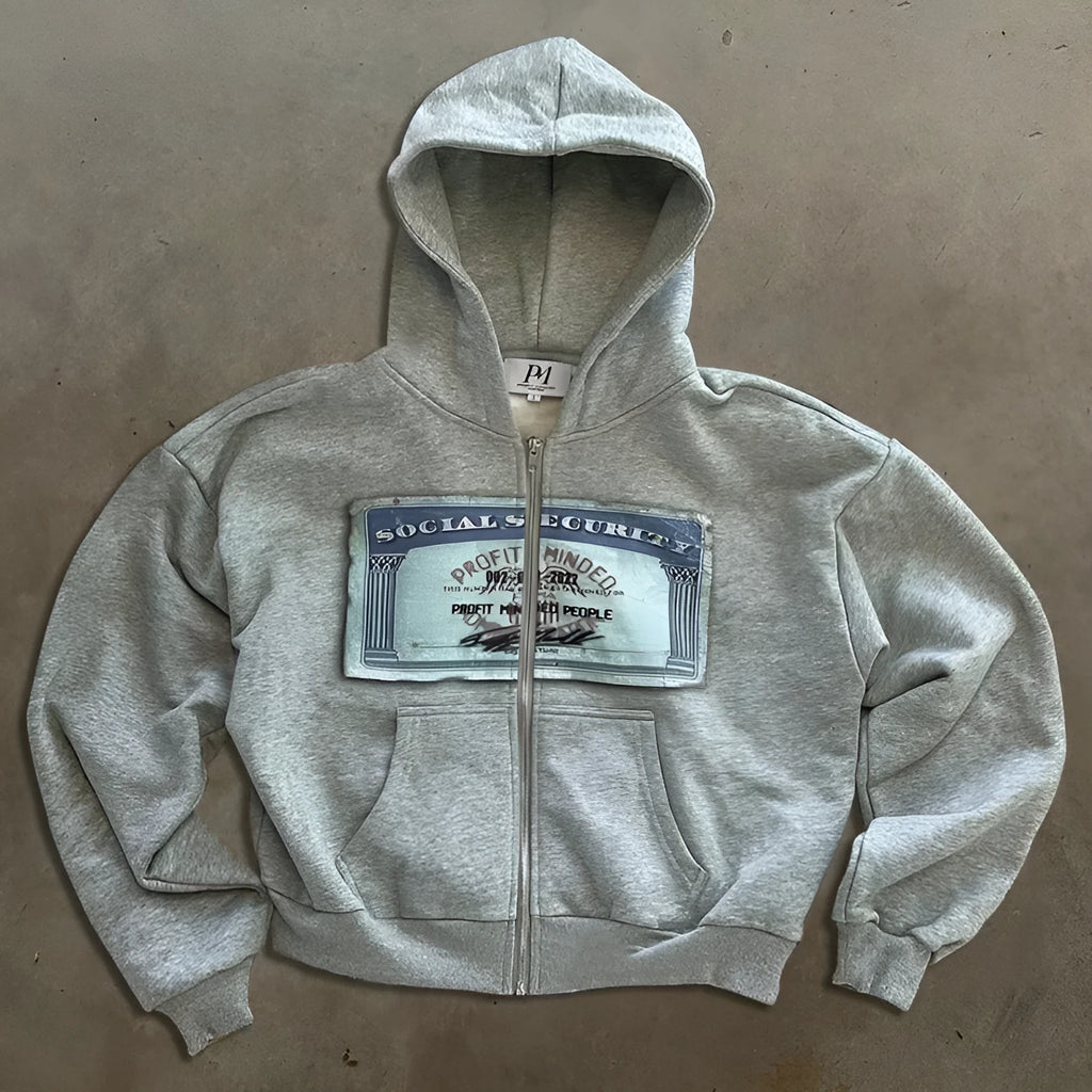 Loose fit hoodie zip jacket for men and women in polyester fabric with zipper pockets