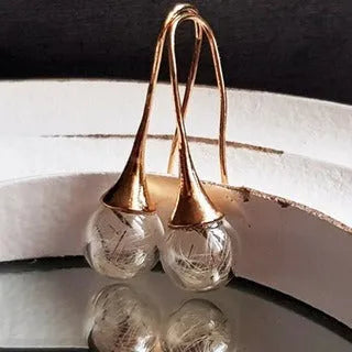 Clear glass ball earrings with crystal dandelion seed design on French hook
