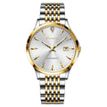 Men's simple dial automatic watch with stainless steel strap and case.