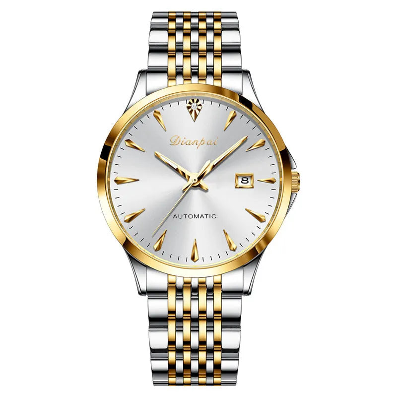 Men's simple dial automatic watch with stainless steel strap and case.