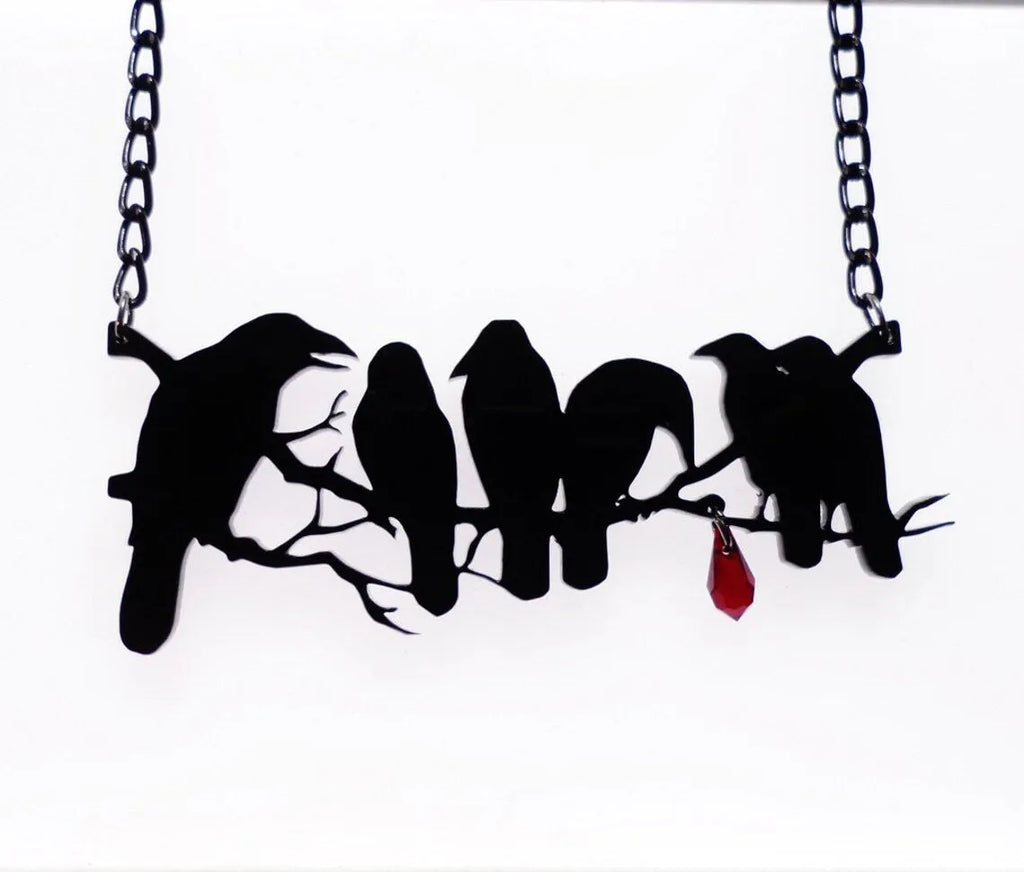 Black crow necklace with cross chain design for gothic alternative fashion jewellery