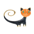 Personalised painted tail-up cat brooch in alloy metal with orange and white colour options