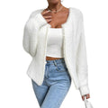 Women's white V-neck cardigan sweater with bead knitwork detailing