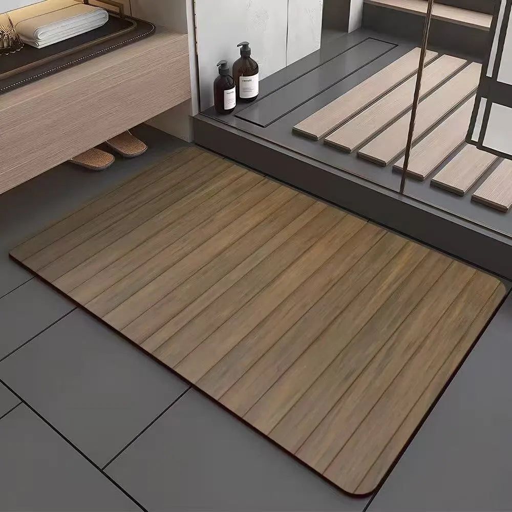 Square wood grain pattern floor mat for shower room in diatom ooze material