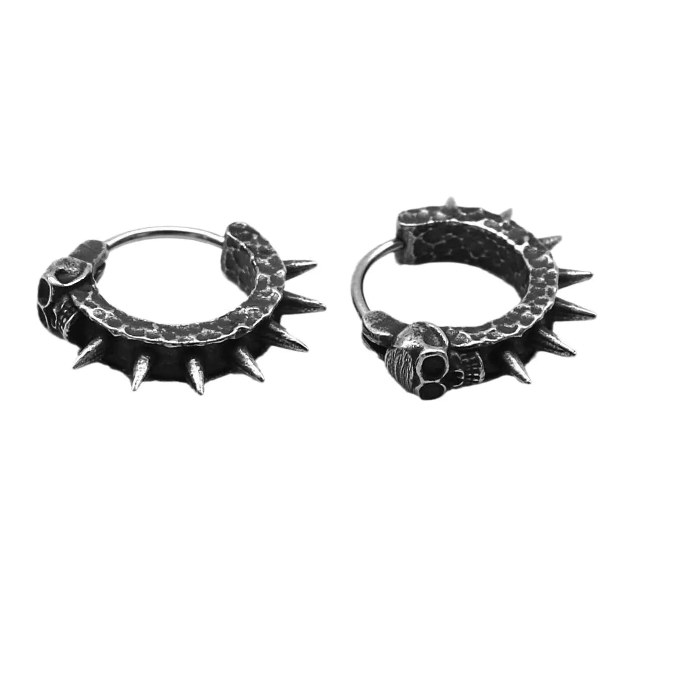 Geometric motorcycle earrings in retro black finish with punk rock styling