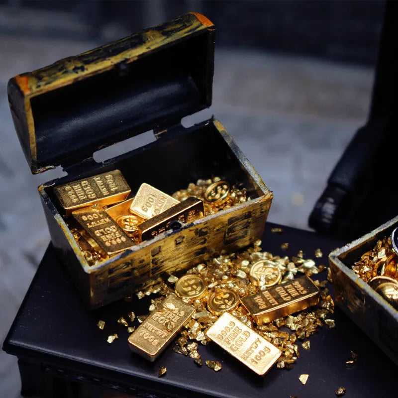 Alloy gold coin treasure box miniature doll house accessories with gold bar decorations