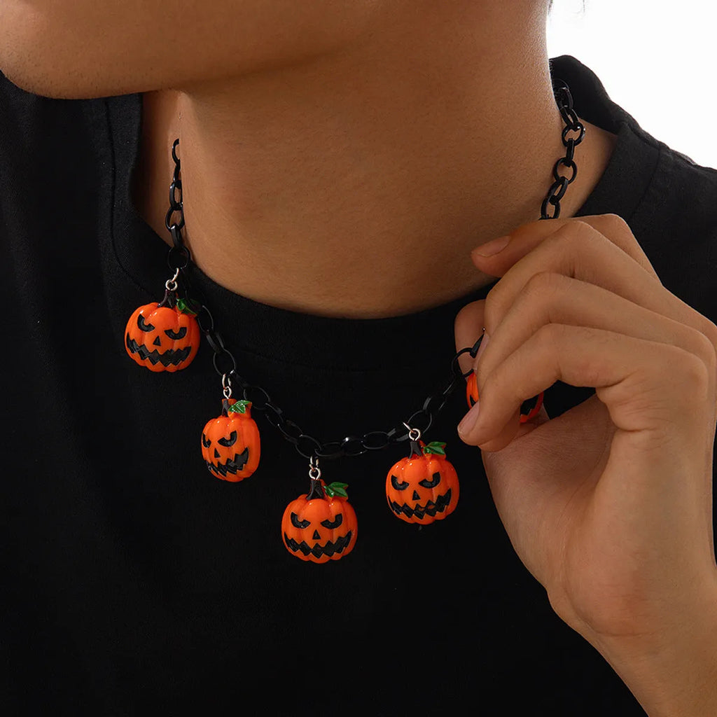 Halloween ghost pumpkin necklace with acrylic pendant in mixed colour 06705 on plastic chain
