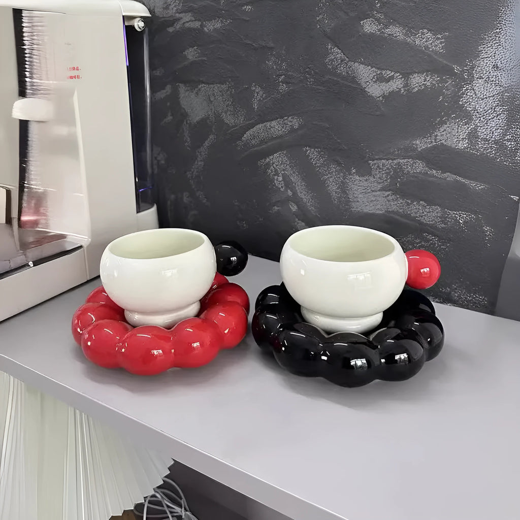 Ceramic coffee set with 250ml cup and matching dish in Nordic style solid colours