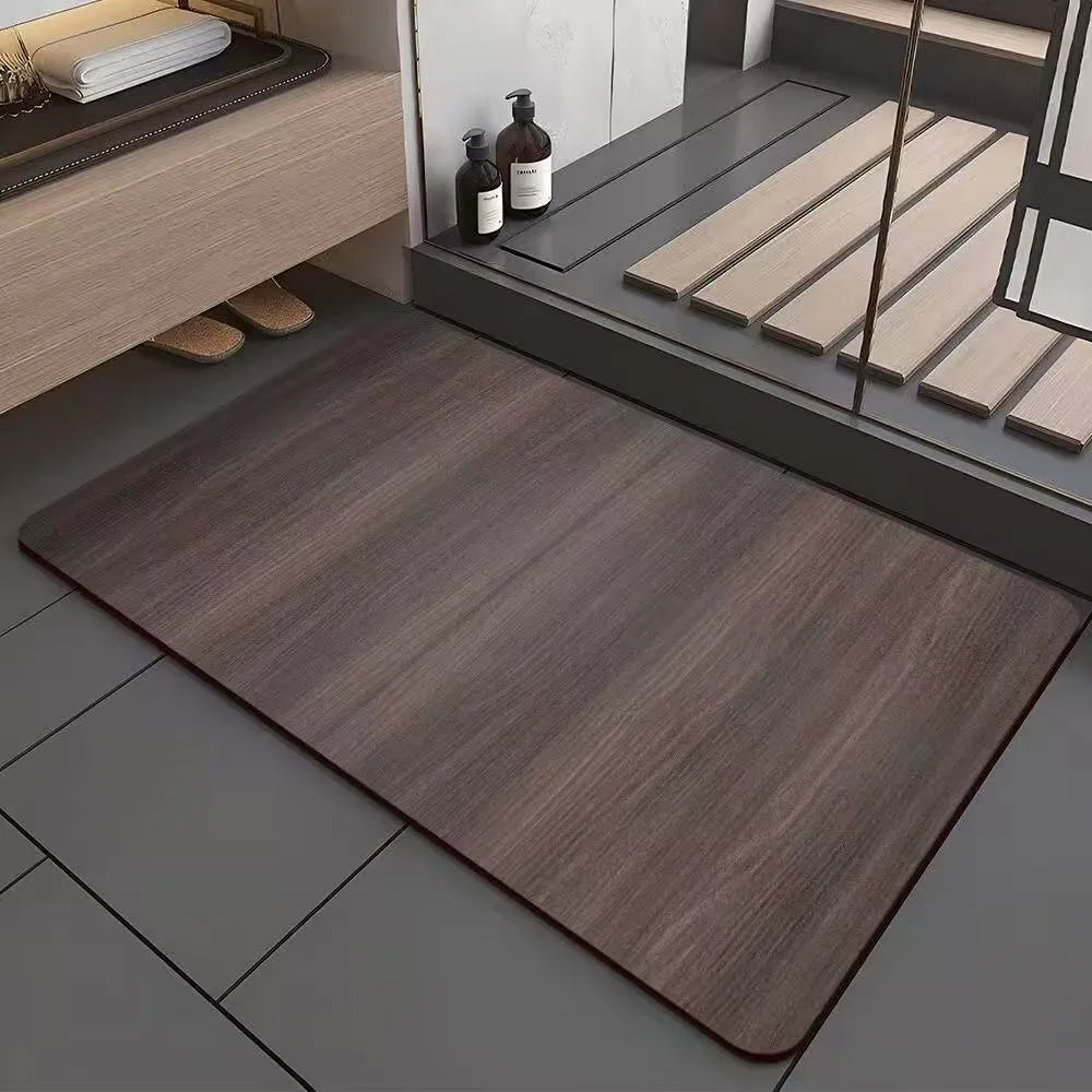 Square wood grain pattern floor mat for shower room in diatom ooze material