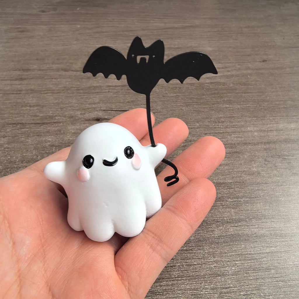 Mini ghost walking dog resin statue Halloween ornament with bat