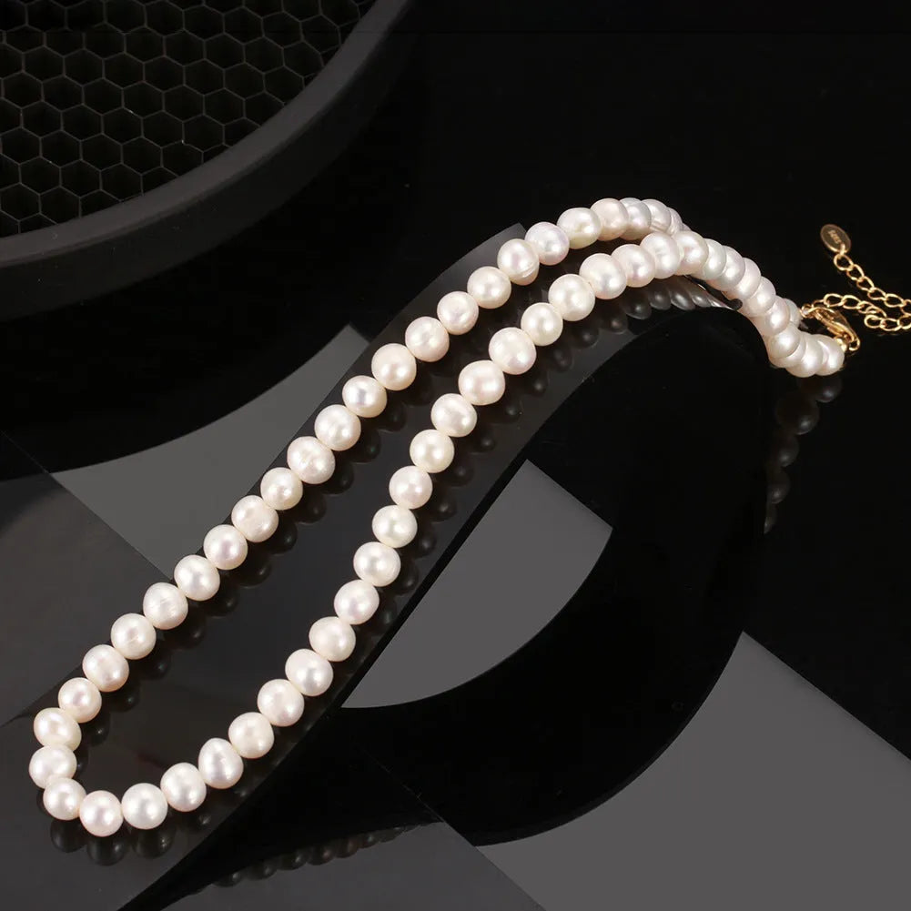 Women's adjustable necklace with 6-7mm freshwater pearl on 925 sterling silver chain