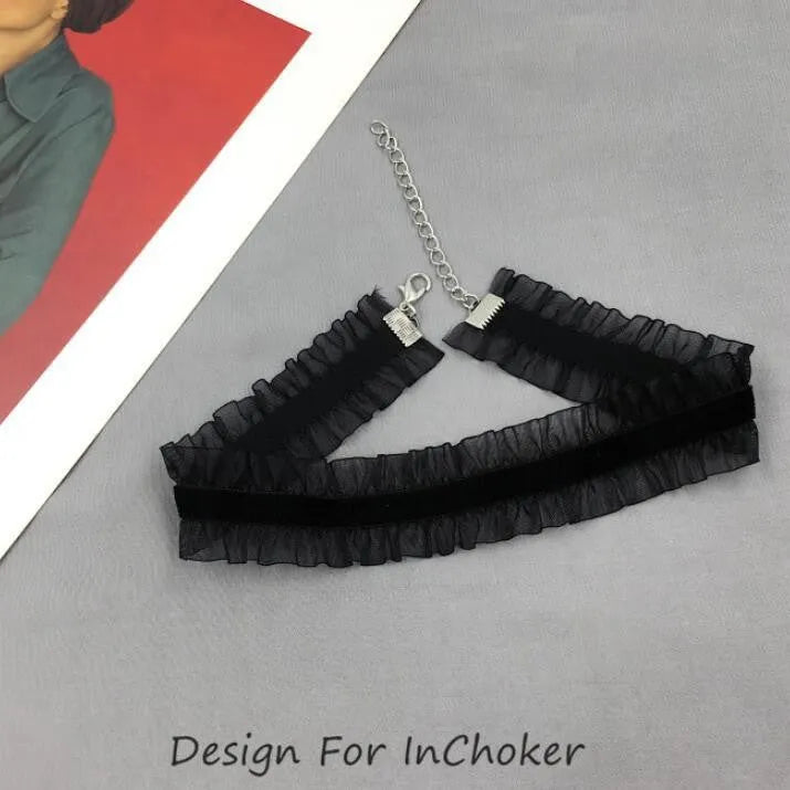 Velvet ruffled flower pendant necklace on snake bones chain in alloy with electroplated finish