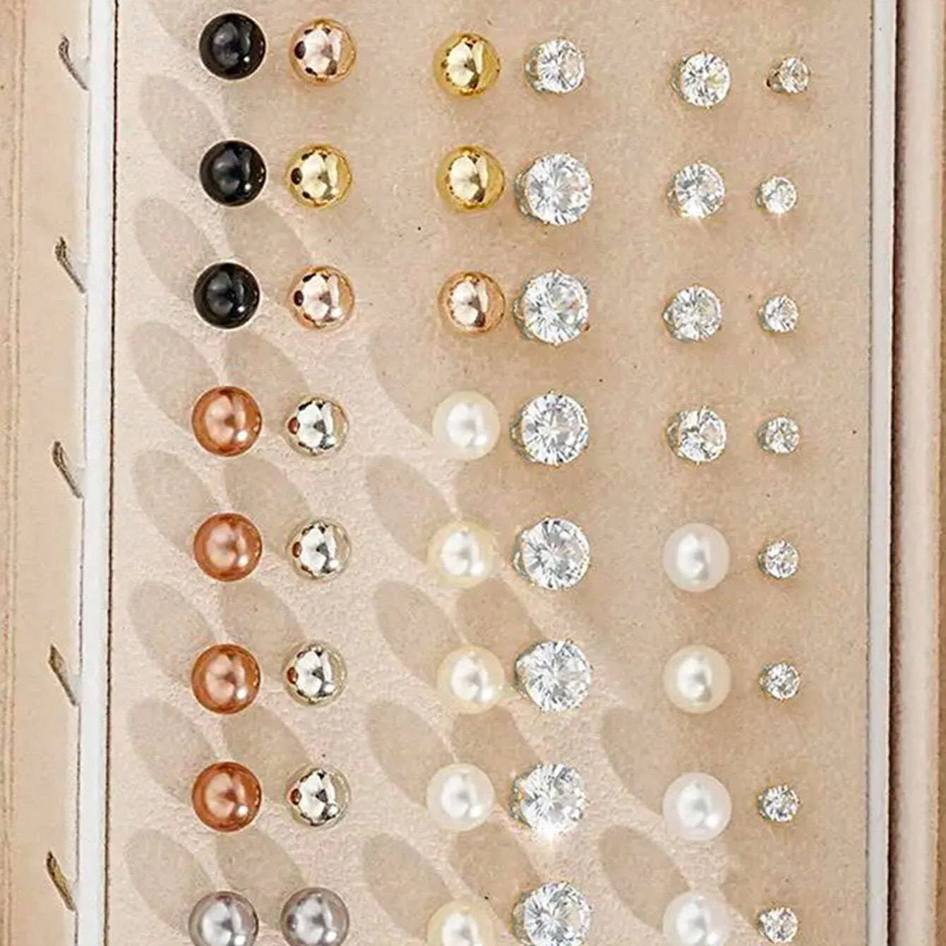 108-piece geometric pearl earrings set with gold and yellow electroplated finishes on alloy metal