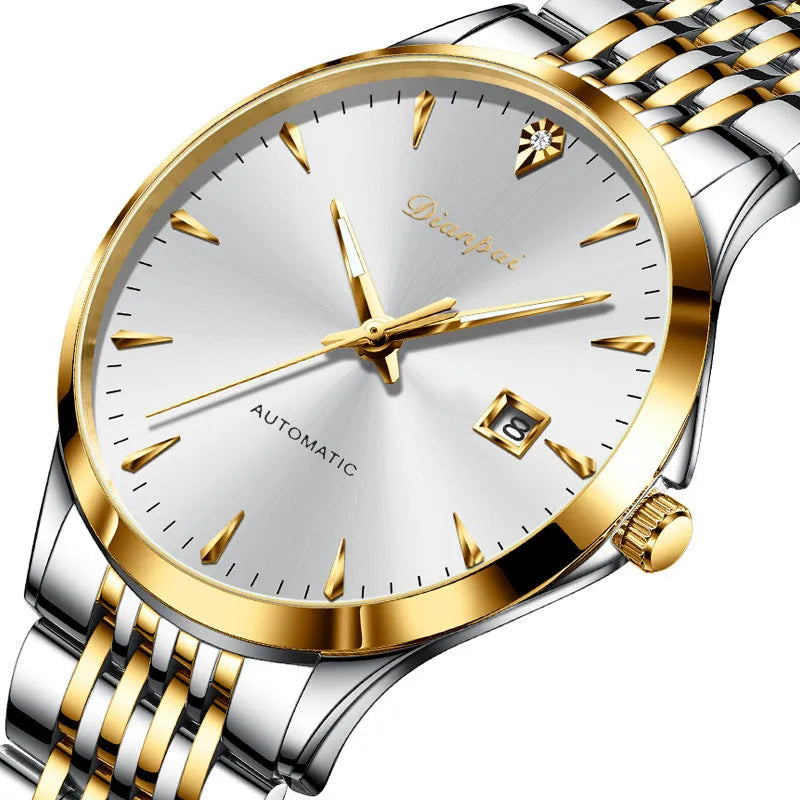Men's simple dial automatic watch with stainless steel strap and case.