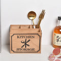 Wooden kitchen storage box with internal divider grids for knives, forks and chopsticks