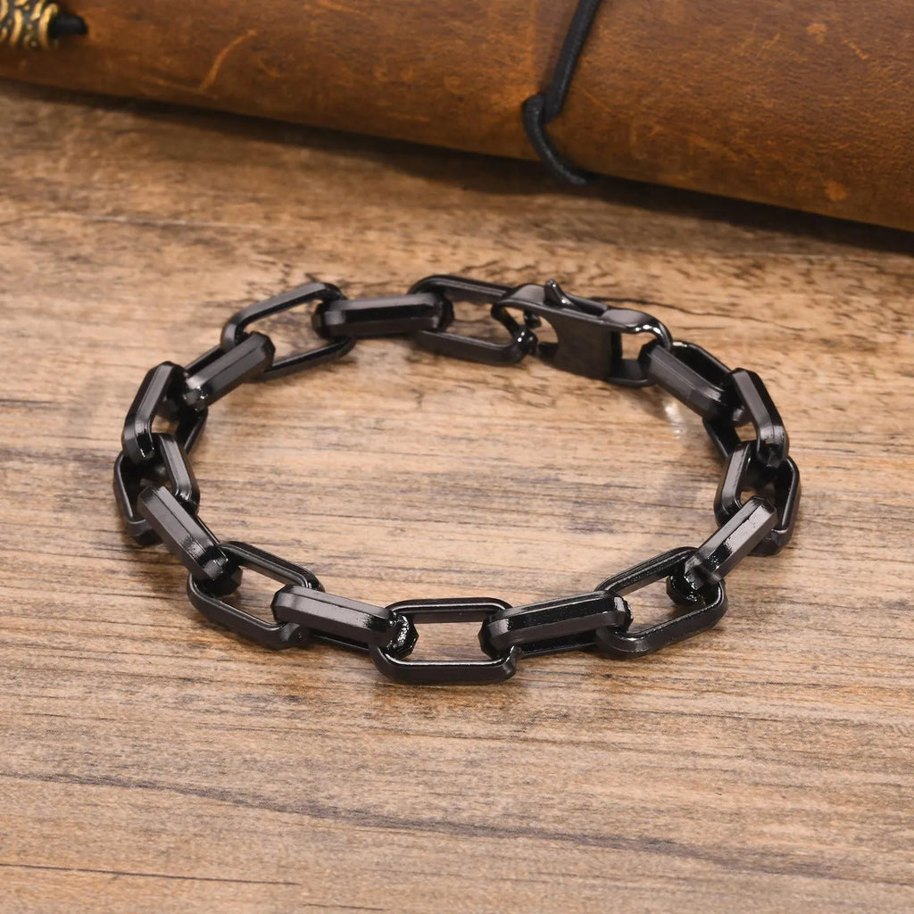 Men's simple square chain titanium steel bracelet in four colour options