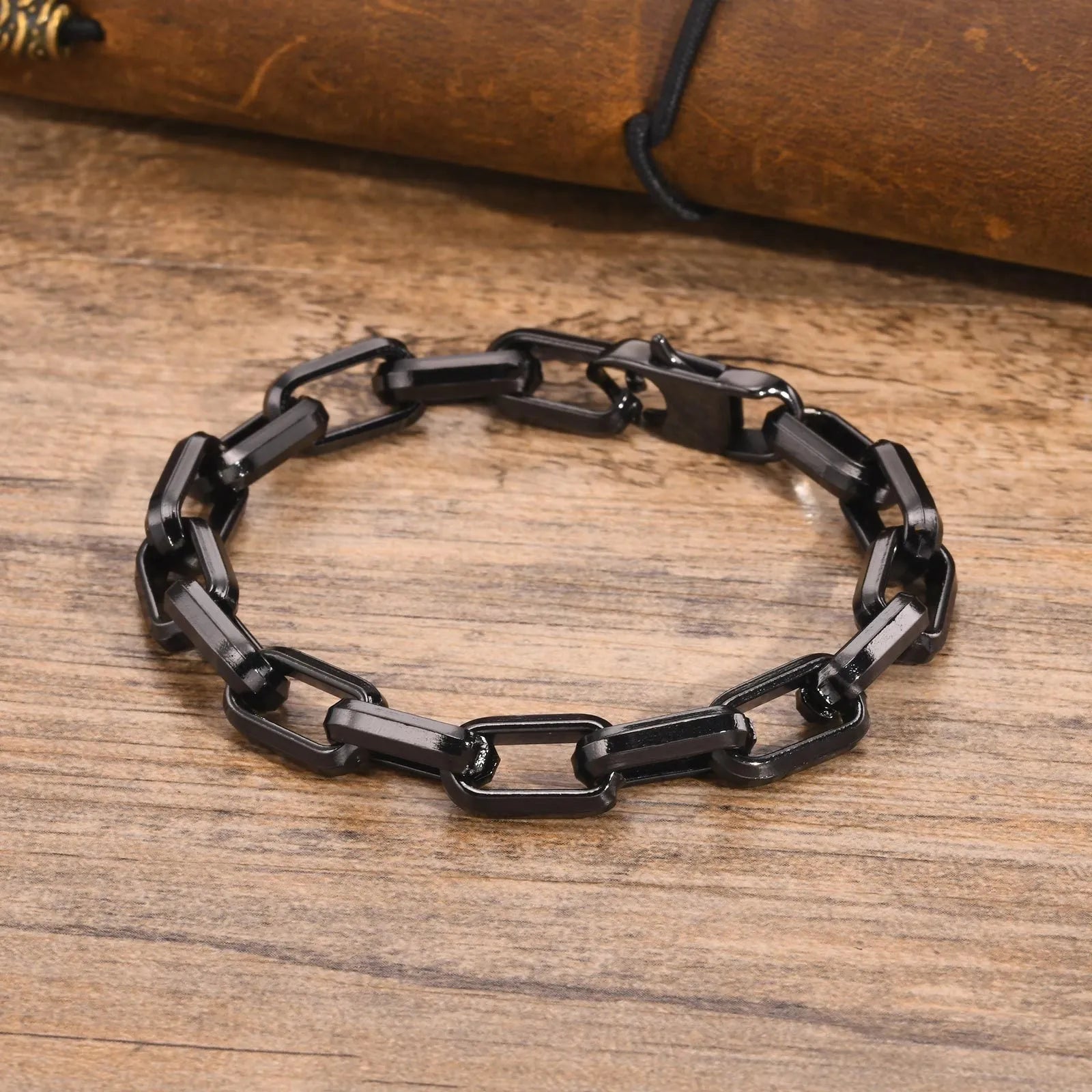 Men's simple square chain titanium steel bracelet in four colour options