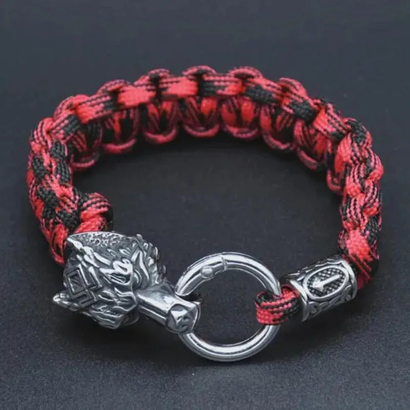 Handmade stainless steel wolf head Luen character bracelet in camouflage colour.