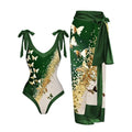 Women's solid colour one-piece swimsuit with spaghetti straps and matching removable skirt