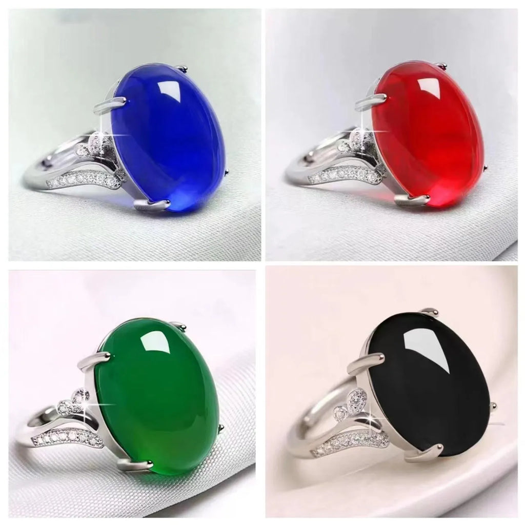 Geometric adjustable ethnic ring in black, blue, green, red, or yellow colours