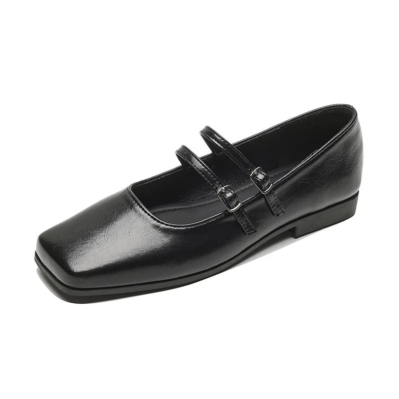 Genuine leather women's Mary Jane shoes with cross buckle strap in silver colour