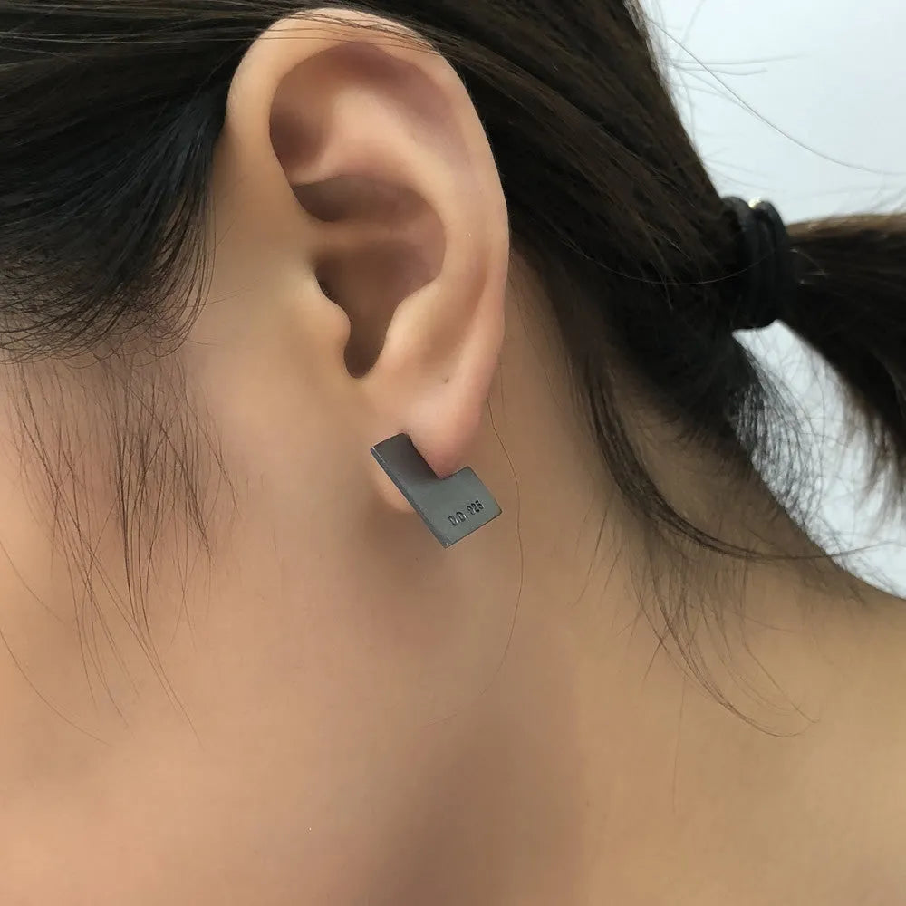 Oxidized black geometry square sterling silver earrings measuring 16mm