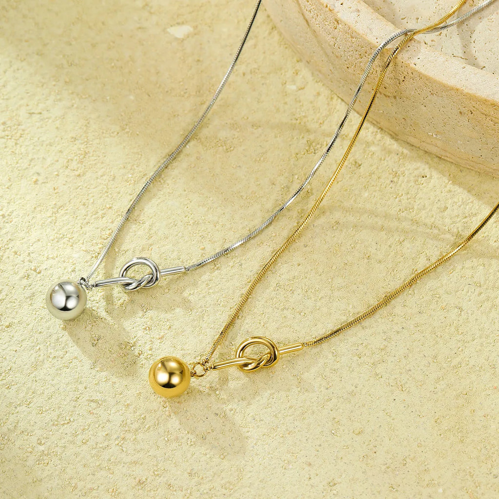 Stainless steel 18K electroplated winding ball pendant necklace with alloy chain for women, fashion OL style