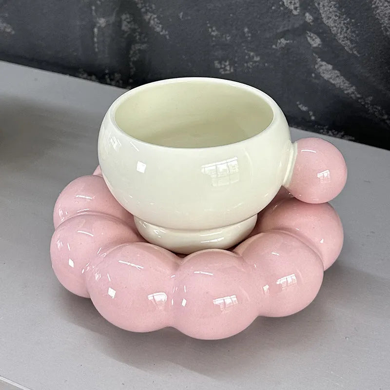 Ceramic coffee set with 250ml cup and matching dish in Nordic style solid colours