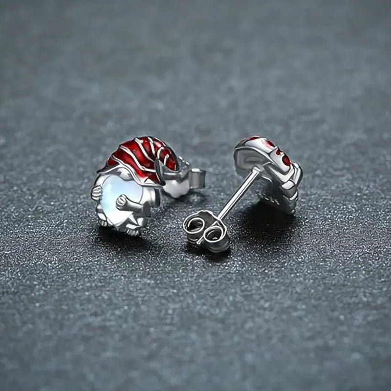 Women's copper Santa Claus heart earrings in electroplated white gold colour