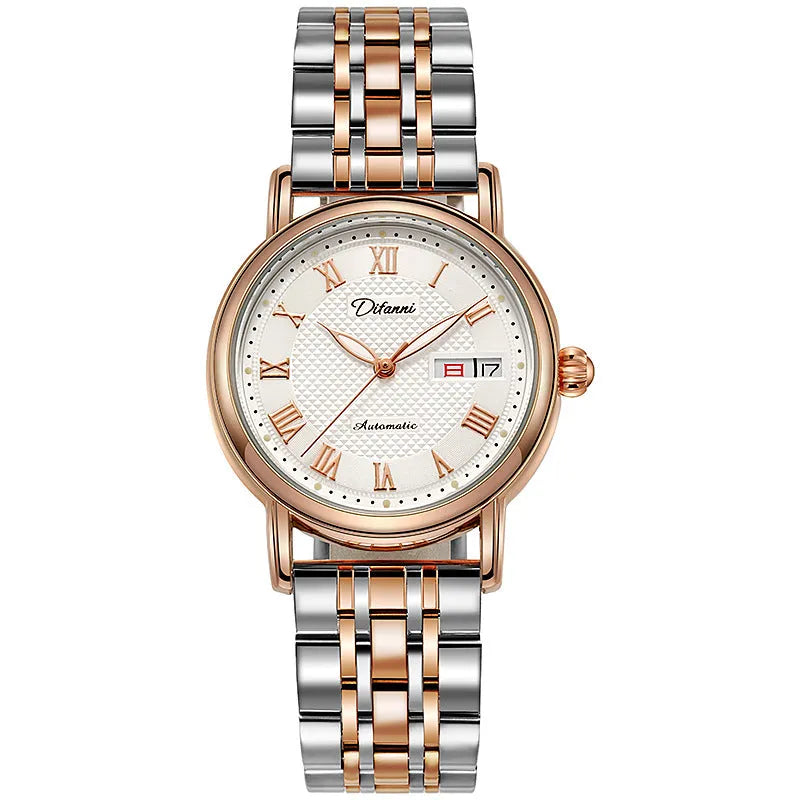 6023B automatic women's mechanical watch with steel belt or leather strap options in various colours