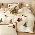 Bright yellow Christmas tree bedding set with fleece-lined construction and cartoon animation pattern