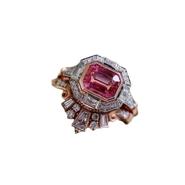 Geometric women's fashion ring with rose gold colour and European retro styling