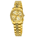 Waterproof quartz fashion watch with 10mm thickness in gold and silver colour options