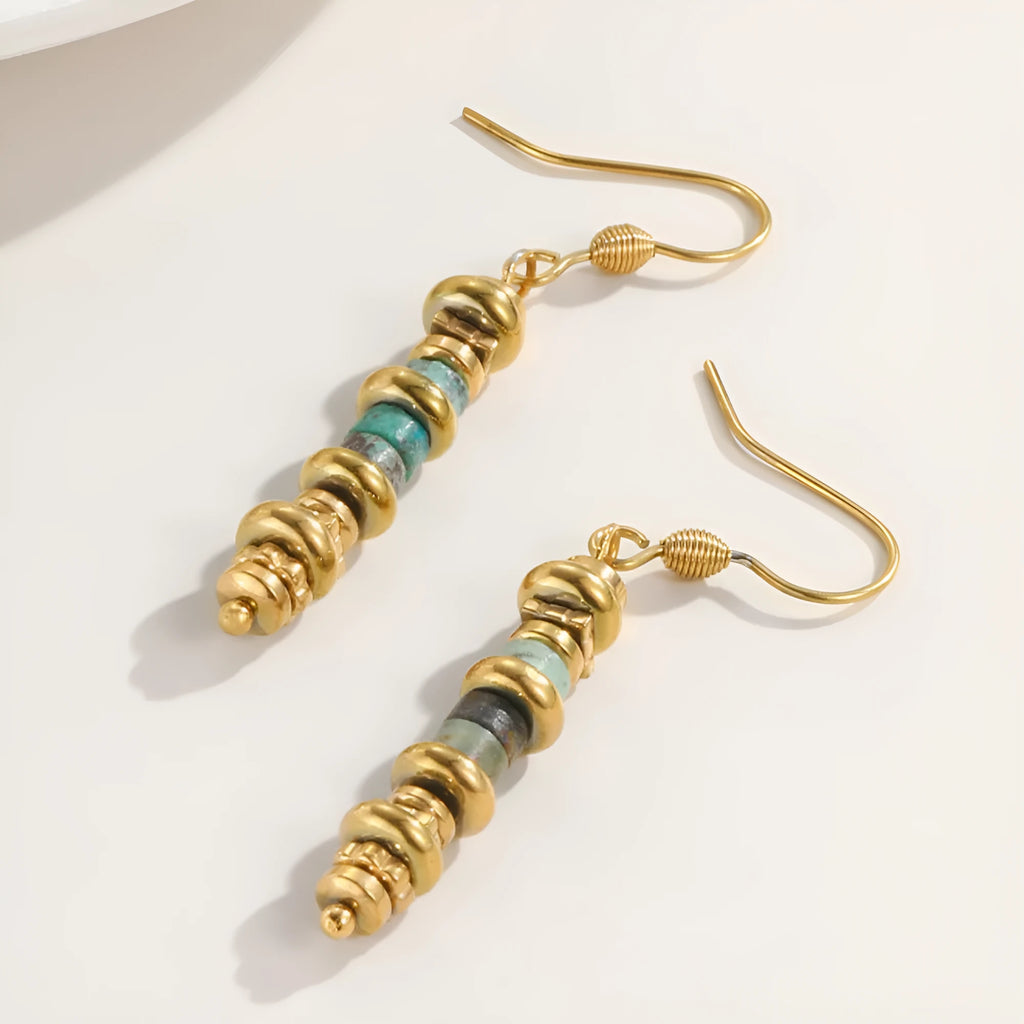 Geometric titanium steel dangle earrings with 18K gold plating in retro style