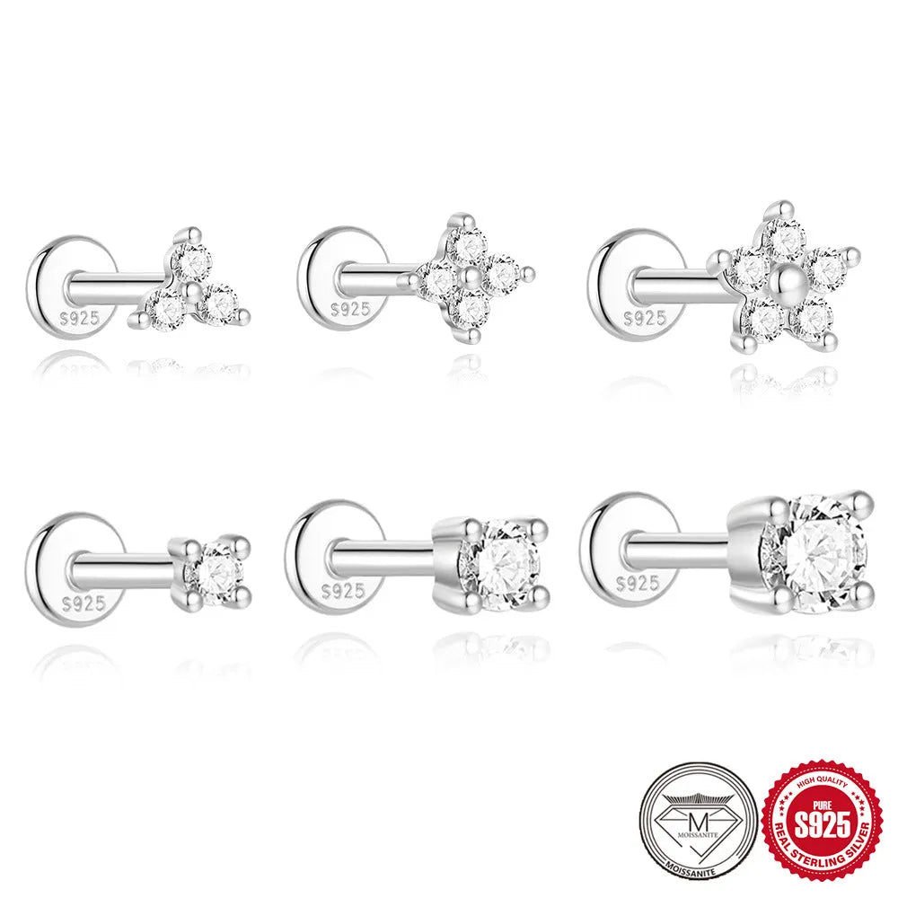 S925 sterling silver geometric petal stud earrings with platinum finish and clip-on fastening