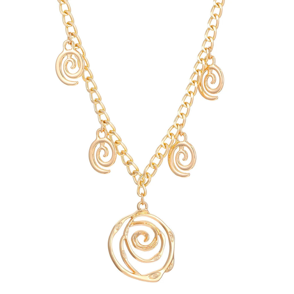 Spiral donut jewellery set showing necklace, bracelet and earrings in gold colour with geometry shapes
