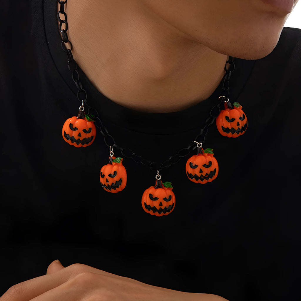 Halloween ghost pumpkin necklace with acrylic pendant in mixed colour 06705 on plastic chain