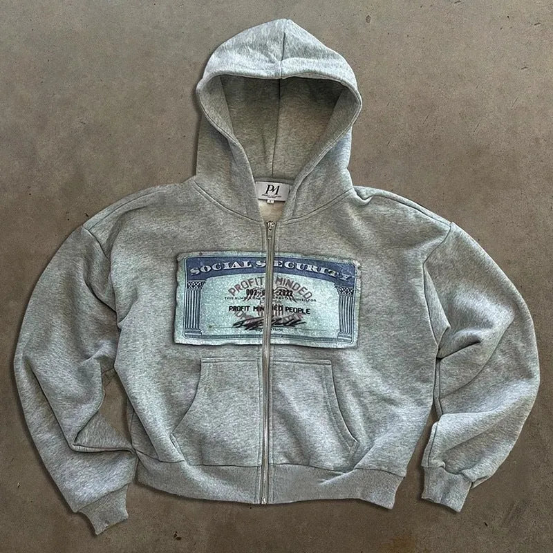 Loose fit hoodie zip jacket for men and women in polyester fabric with zipper pockets