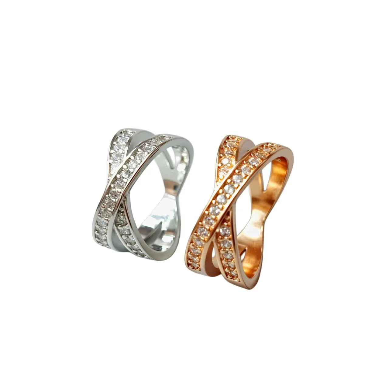 Geometric cross ring with heart design and micro-inlaid zircon on copper with electroplated finish