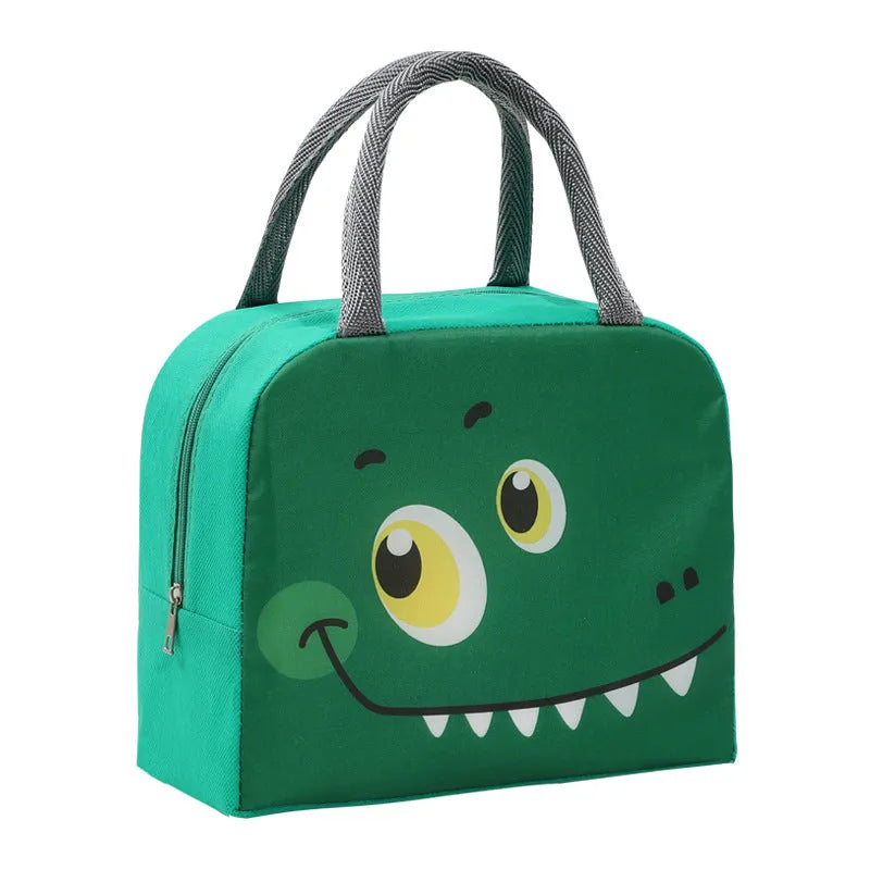 Cartoon insulated lunch box bag in Oxford cloth with aluminium foil insulation.