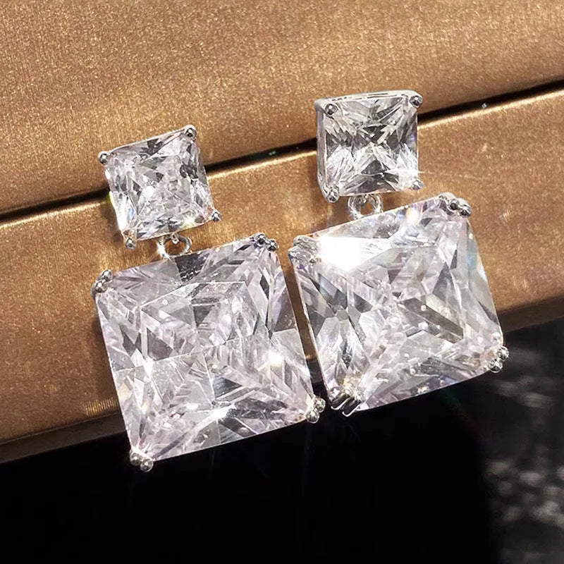 Women's copper geometric square earrings with quadrilateral design in white gold or gold colour finish