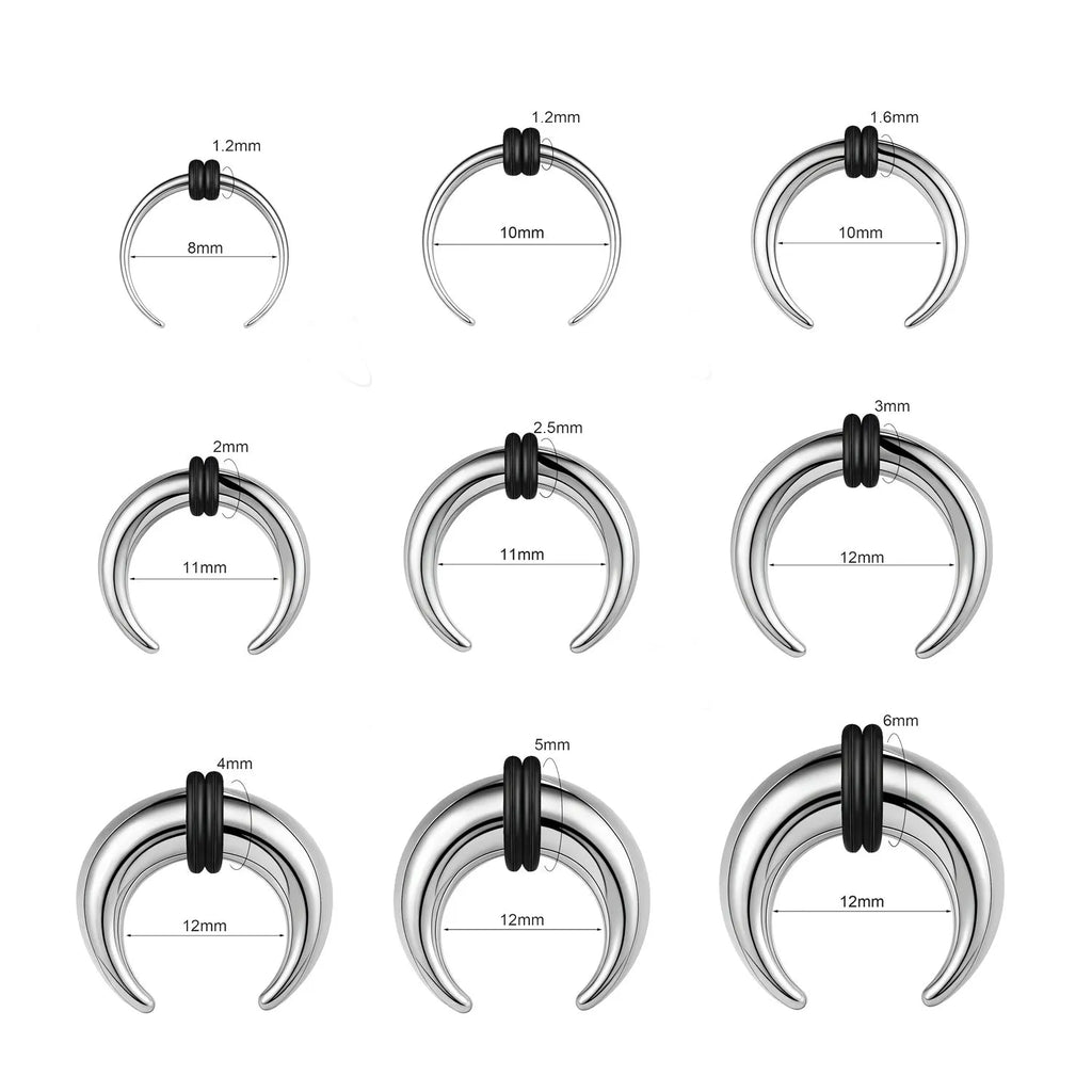 Curved C-shaped nose ring combining stainless steel and a brown buffalo horn segment.