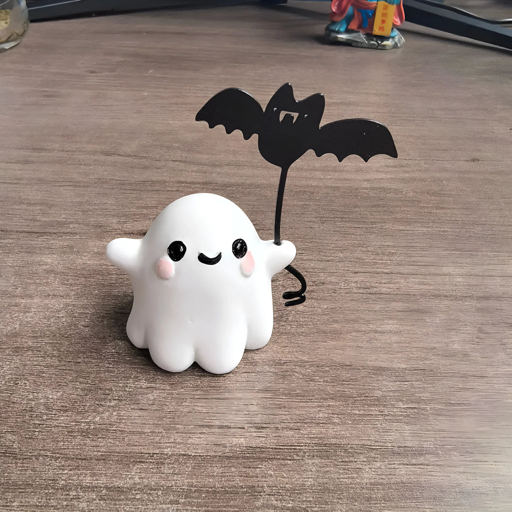 Mini ghost walking dog resin statue Halloween ornament with bat