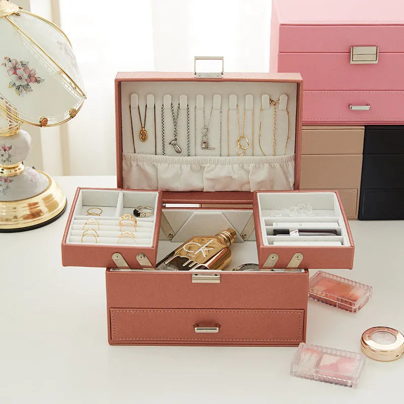PU leather jewelry storage box in solid colour with hard construction