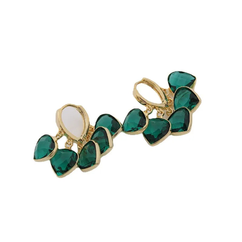 Green heart-shaped Korean style ear clip earrings with alloy gemstone detail on copper