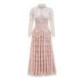 Women's black polyester beaded dress with long sleeves and three-dimensional decoration