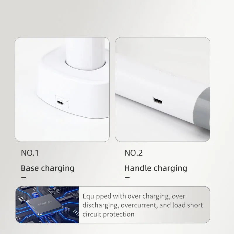Blue and green rechargeable electric mosquito swatter with USB charging cable.