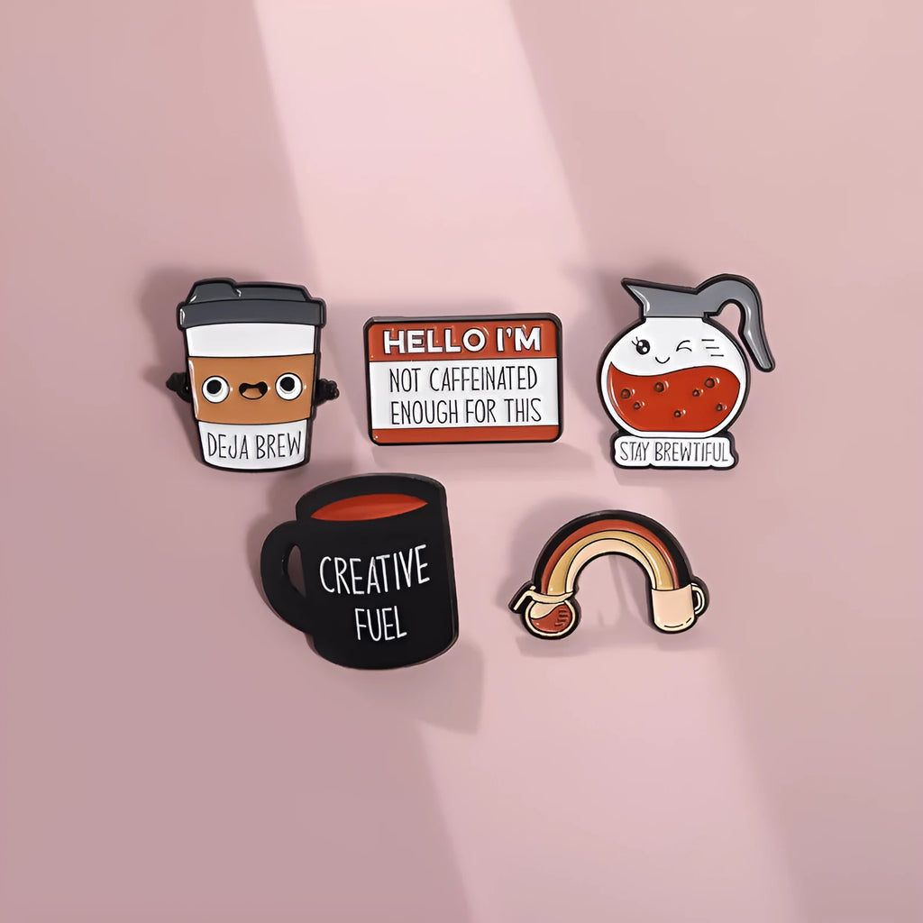 Creative cartoon coffee drink cup alloy brooch with baking varnish finish in colour QHXZ1759