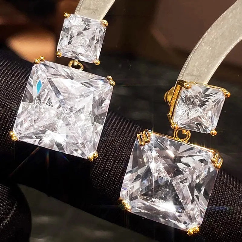 Women's copper geometric square earrings with quadrilateral design in white gold or gold colour finish