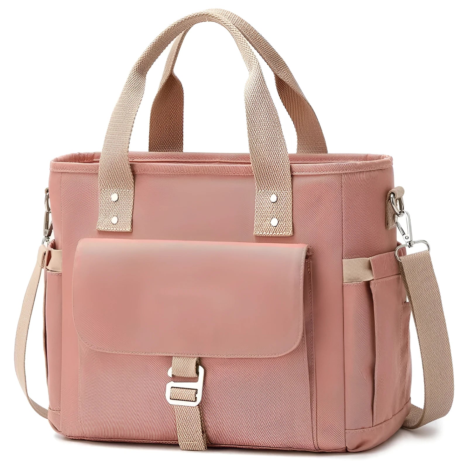Oxford cloth cube picnic bag with removable shoulder strap in black colour showing side pocket